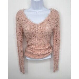 NEW! BEBE PINKY2K eyelash Knit  FUZZY PULLOVER LONG SLEEVE SWEATER XS dead stock